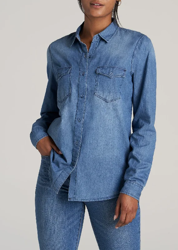 Women's Tall Denim Shirt in Faded Blue