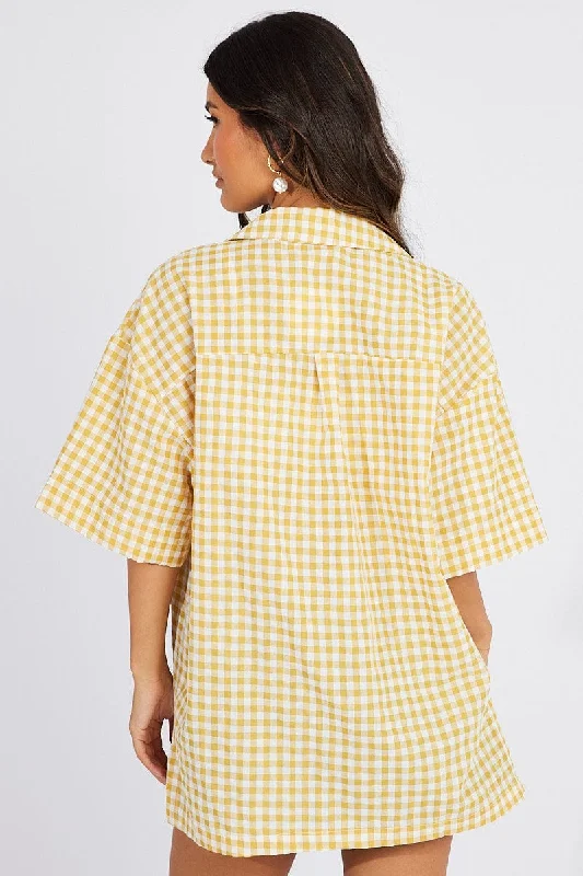 Yellow Check Shirt Short Sleeve