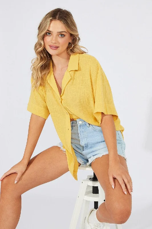 Yellow Shirt Short Sleeve Collared Neck