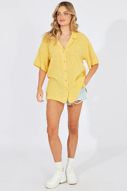 Yellow Shirt Short Sleeve Collared Neck