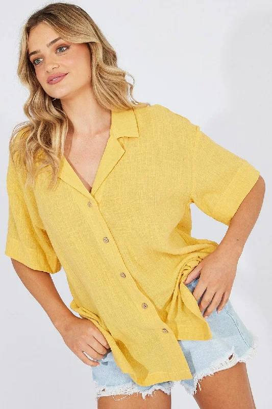 Yellow Shirt Short Sleeve Collared Neck