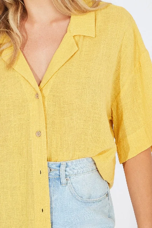 Yellow Shirt Short Sleeve Collared Neck