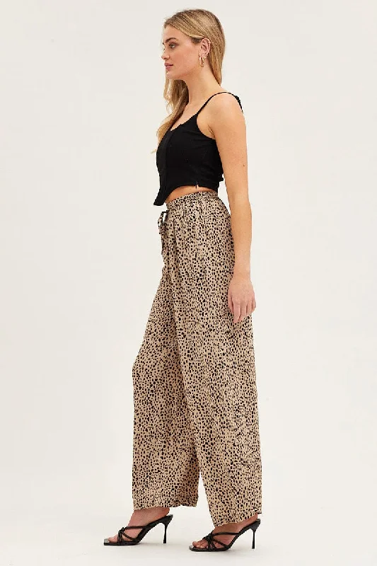 Beige Geo Wide Leg Pants