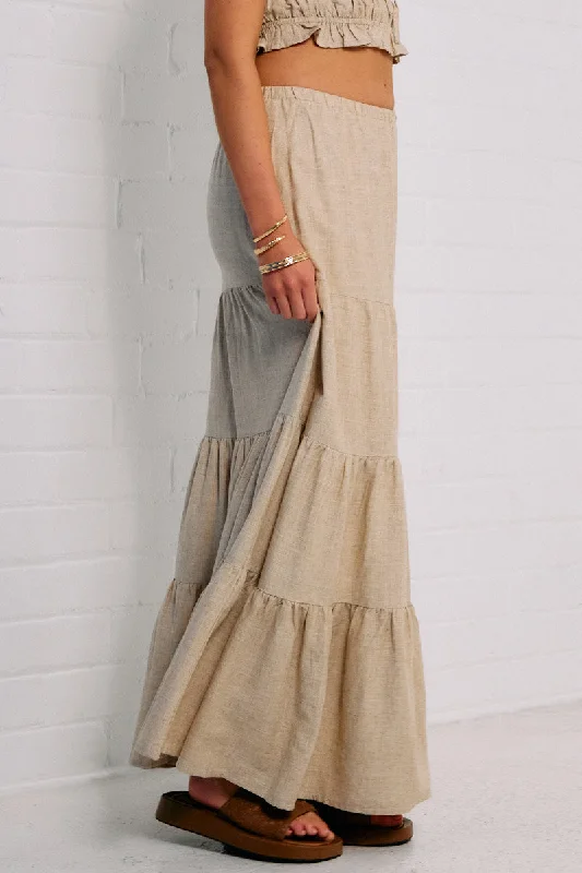 Beige Maxi Skirt Tiered