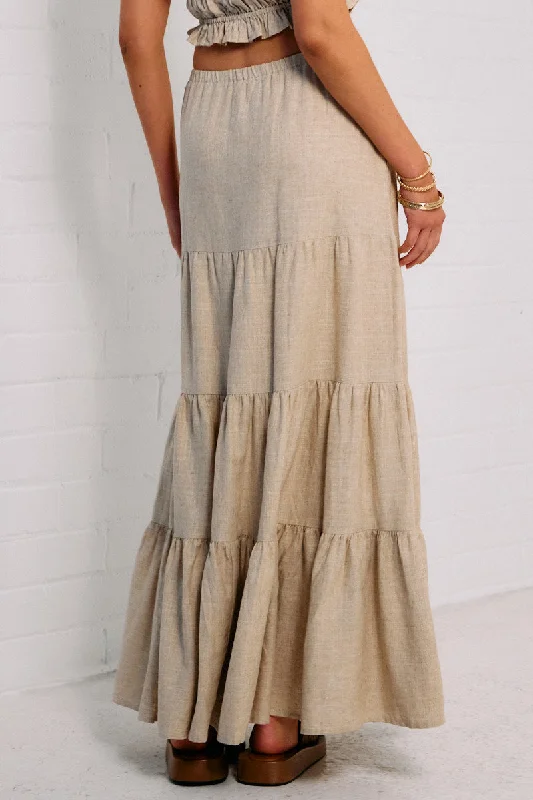 Beige Maxi Skirt Tiered