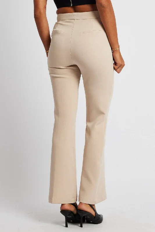 Beige Slim Pants High Rise