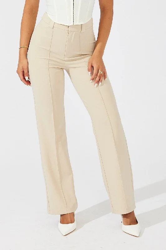 Beige Slim Pants High Rise Workwear