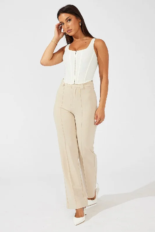 Beige Slim Pants High Rise Workwear