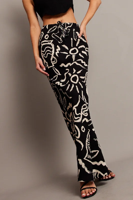 Black Abstract Slip Skirt