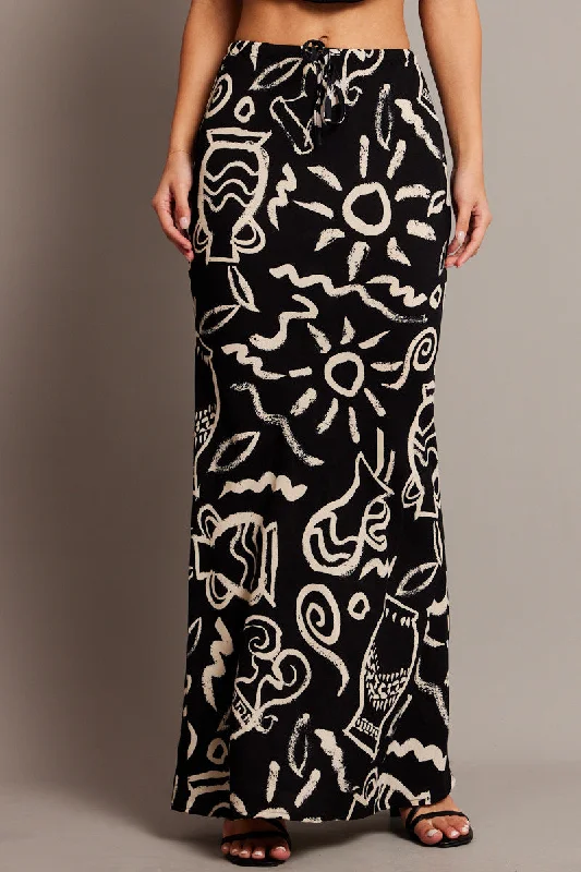 Black Abstract Slip Skirt