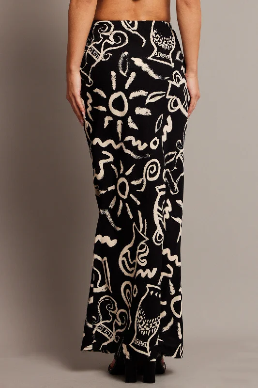 Black Abstract Slip Skirt