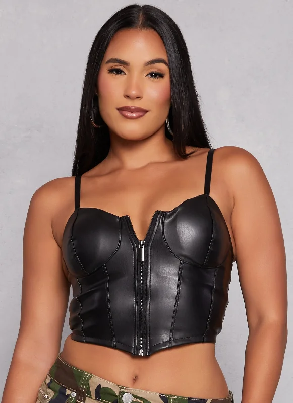 Almost Famous Faux Leather Zip Front Bustier Top