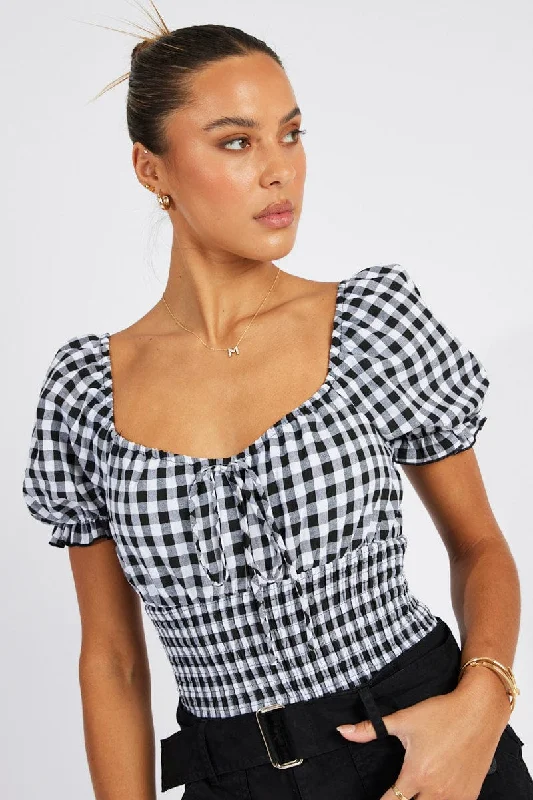 Black Check Bodysuit Short Sleeve