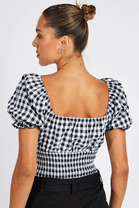 Black Check Bodysuit Short Sleeve