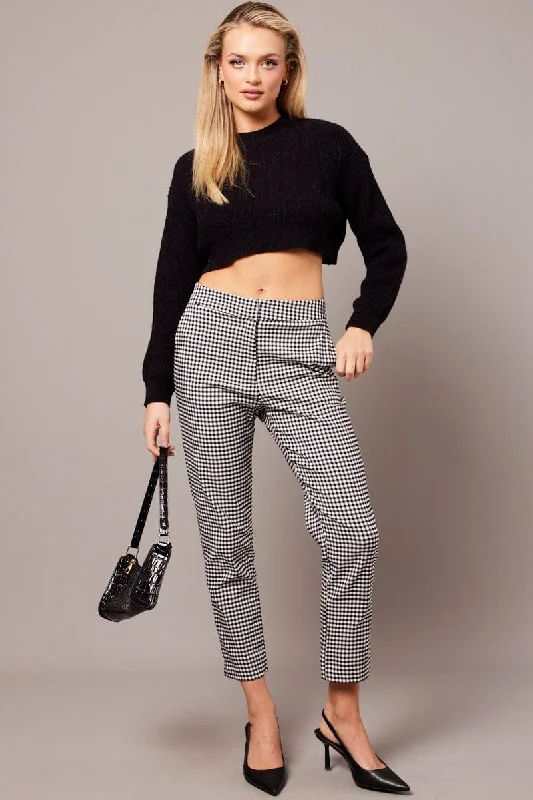 Black Check Slim Fit Pants Workwear