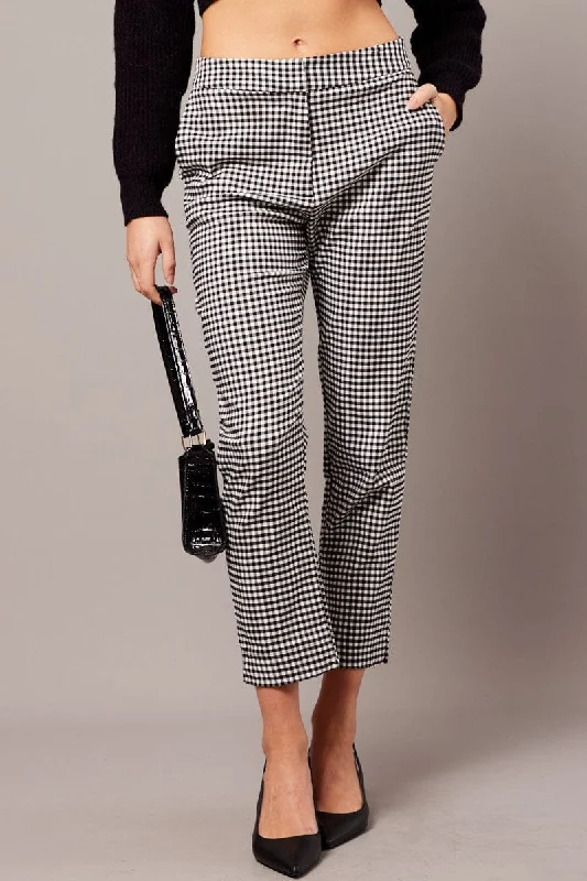 Black Check Slim Fit Pants Workwear