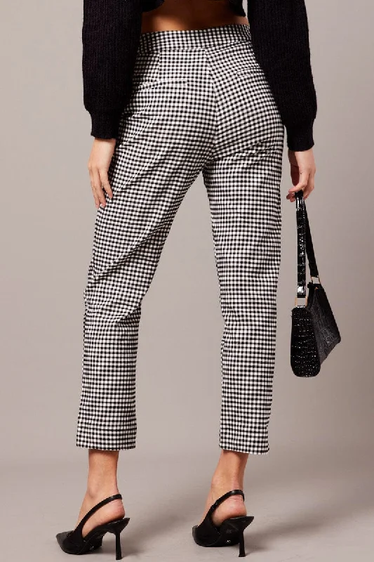 Black Check Slim Fit Pants Workwear