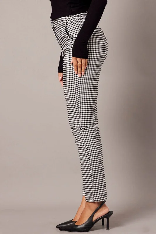 Black Check Slim Pants High Rise