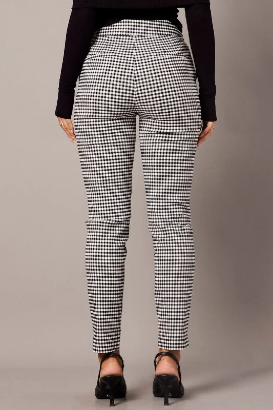 Black Check Slim Pants High Rise