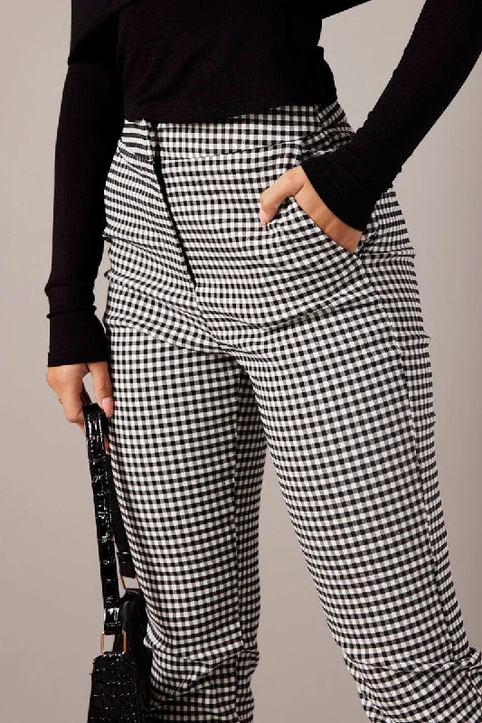 Black Check Slim Pants High Rise