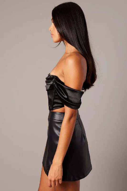 Black Corset Top Off Shoulder Satin