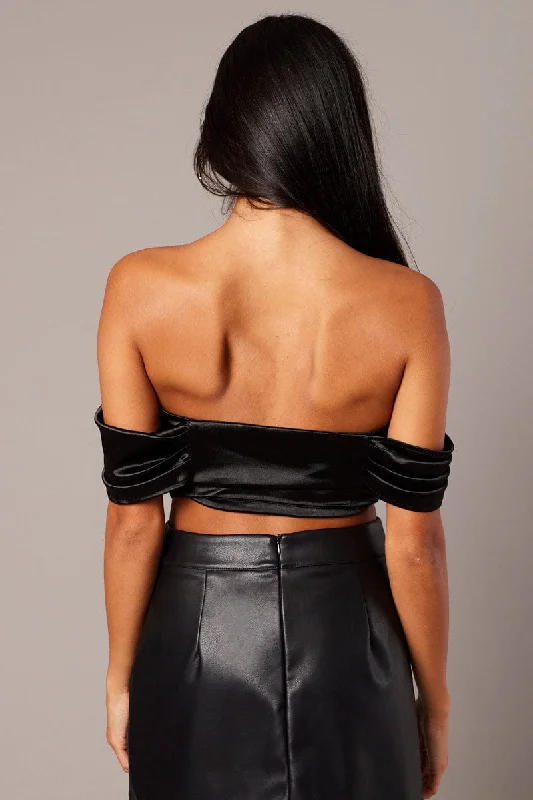 Black Corset Top Off Shoulder Satin