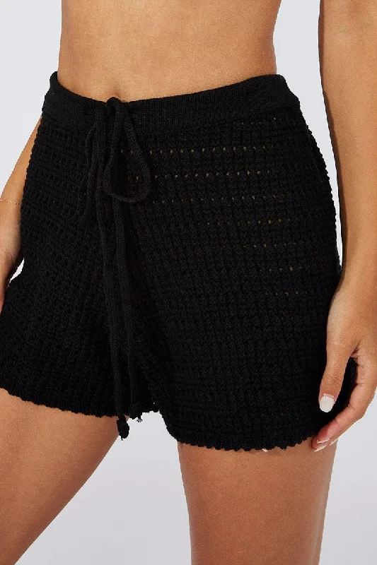 Black Crochet Knit Shorts