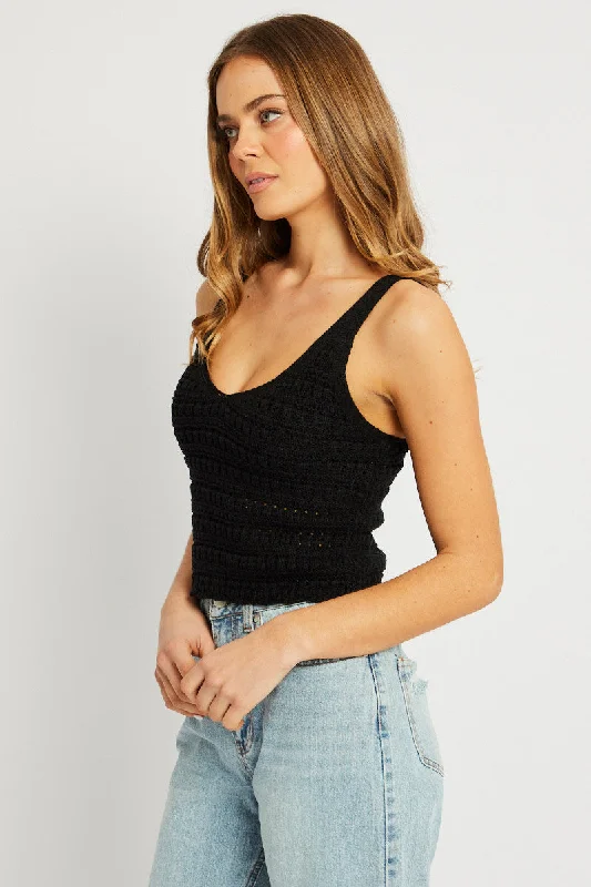 Black Fashion Knit Top Sleeveless