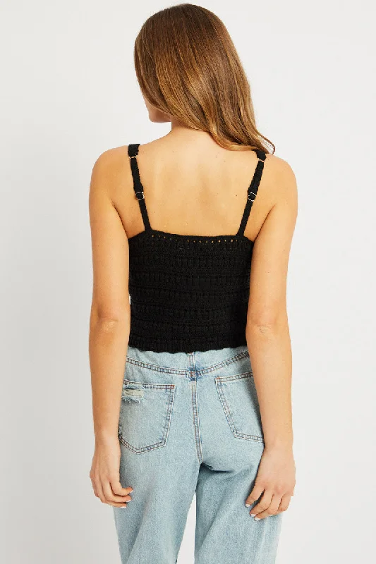 Black Fashion Knit Top Sleeveless