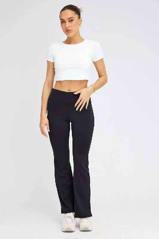 Black Flare Leg Pants High Rise