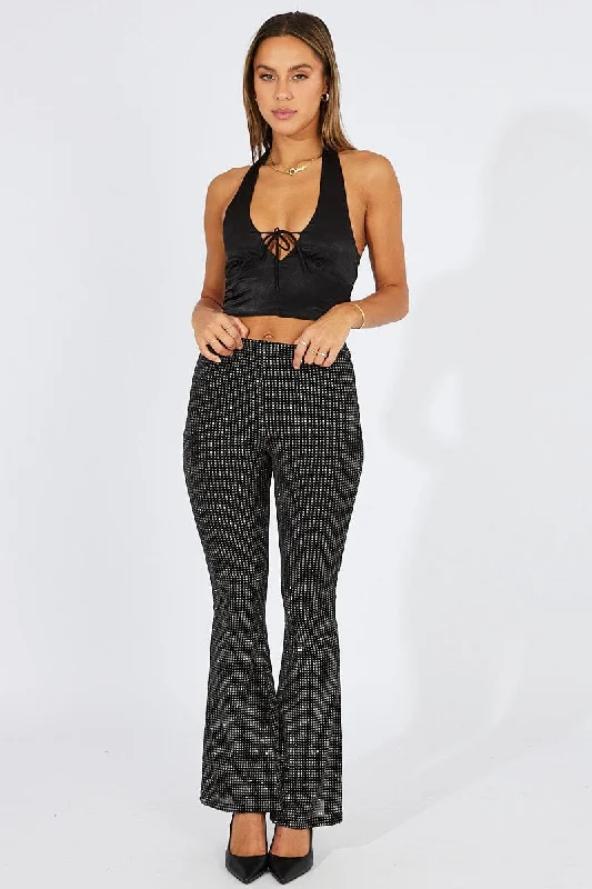 Black Flare Leg Pants Metallic