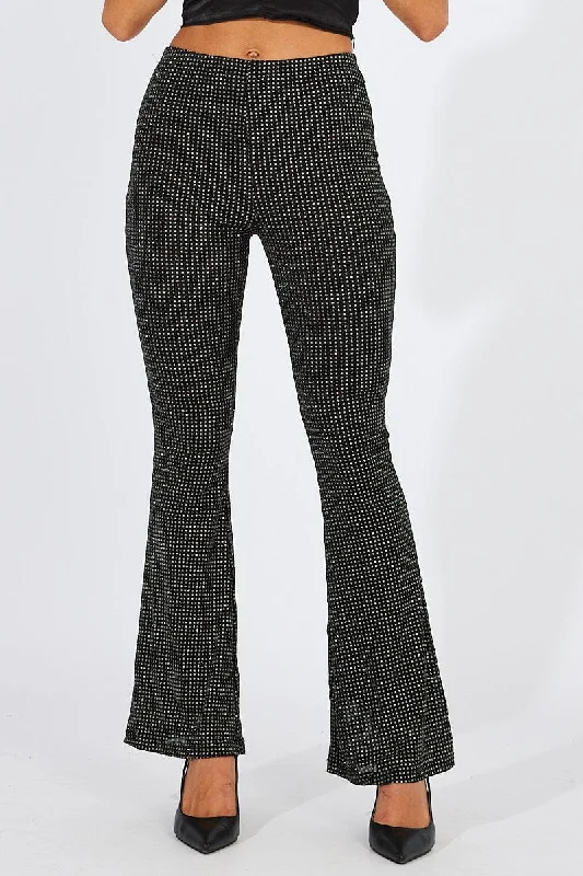 Black Flare Leg Pants Metallic