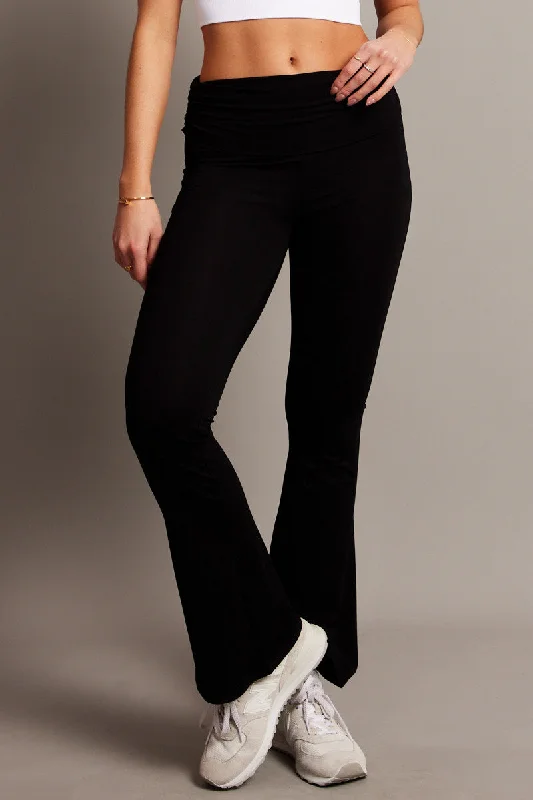 Black Flare Leg Pants Side Ruched