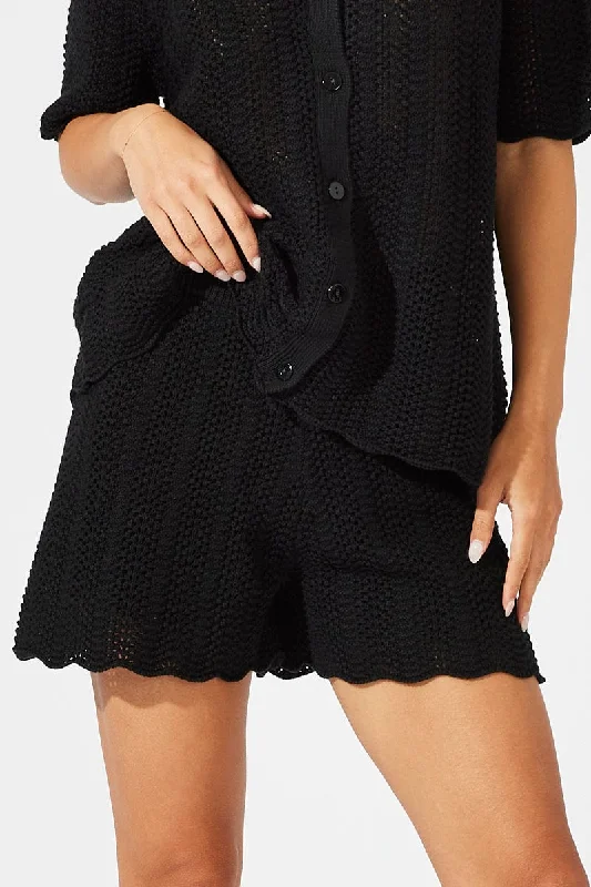 Black Knit Shorts Crochet