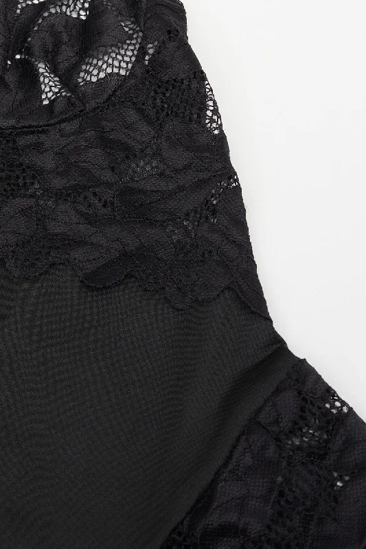 Black Lace Contrast Bodysuit Lingerie