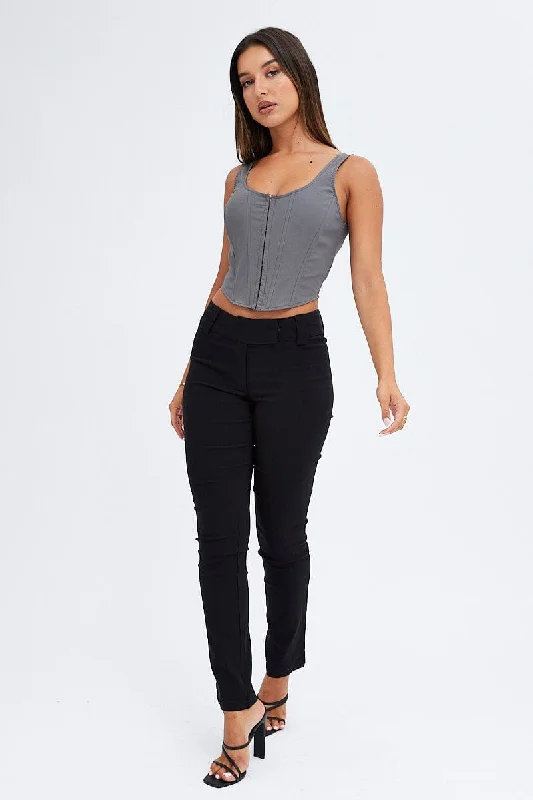 Black Low Rise Pant Slim Leg