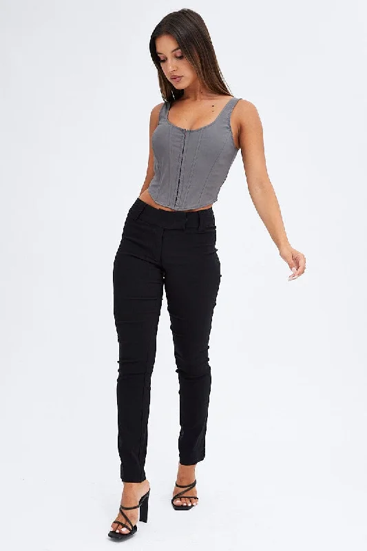 Black Low Rise Pant Slim Leg