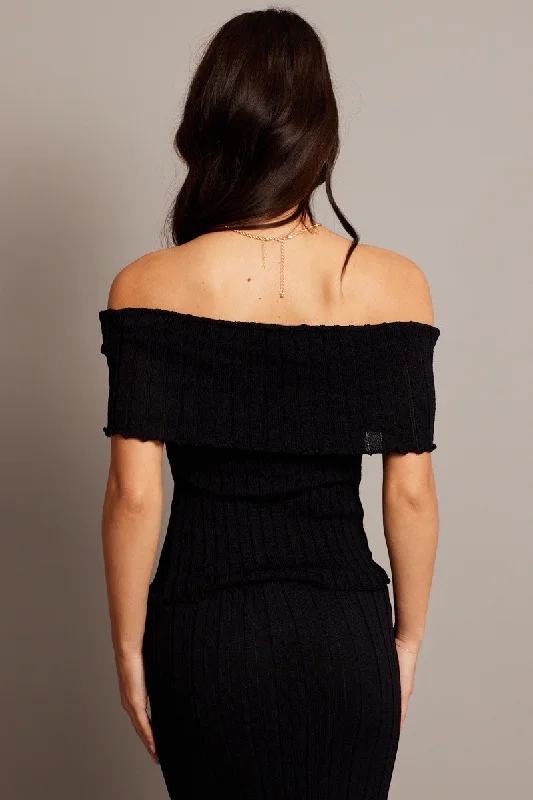 Black Off shoulder Knit Top