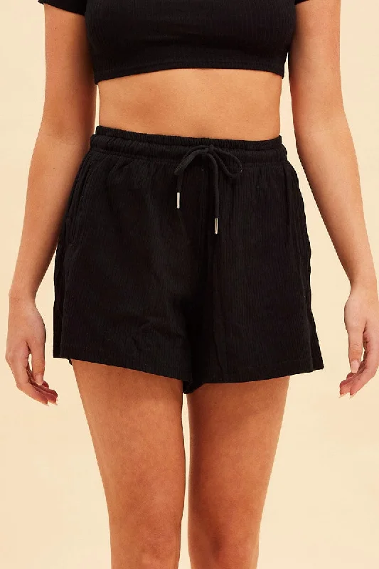 Black Prea Rib Drawstring Short