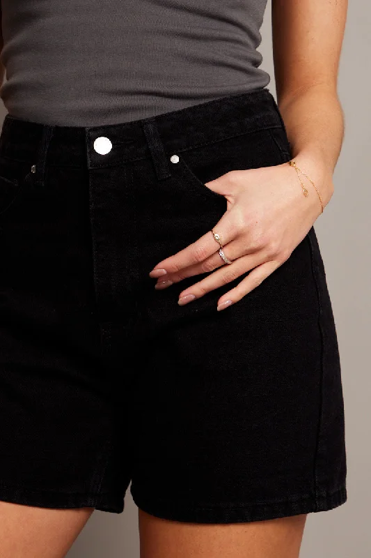 Black Relaxed Denim High Rise Longline