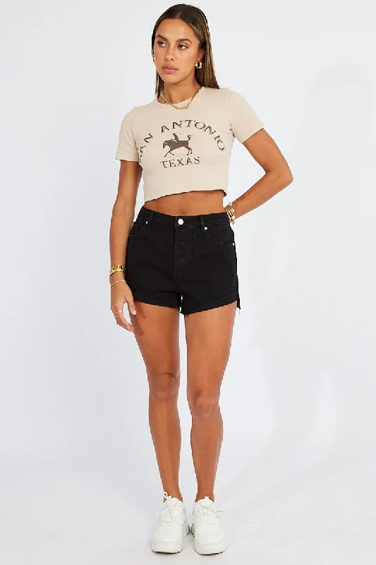 Black Relaxed Denim Shorts High Rise