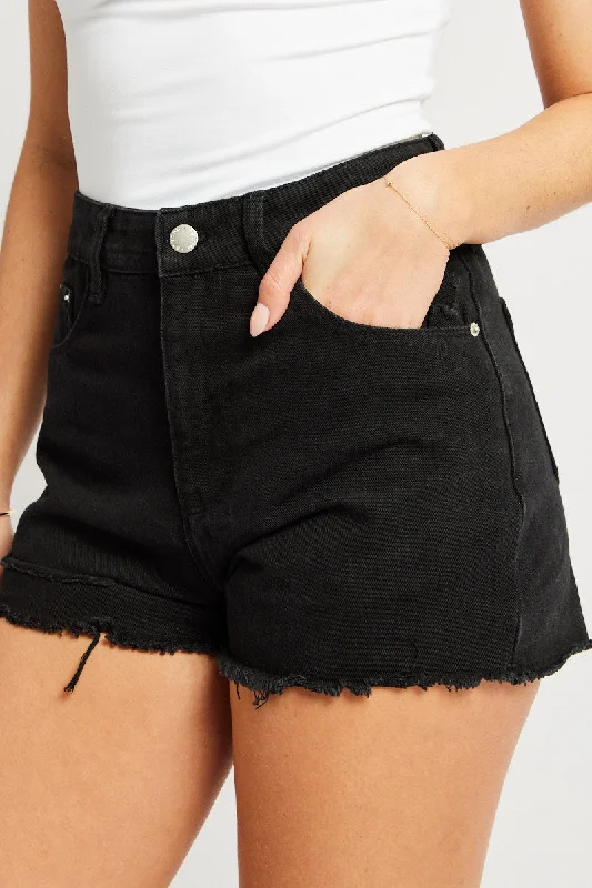 Black Relaxed Shorts High Rise