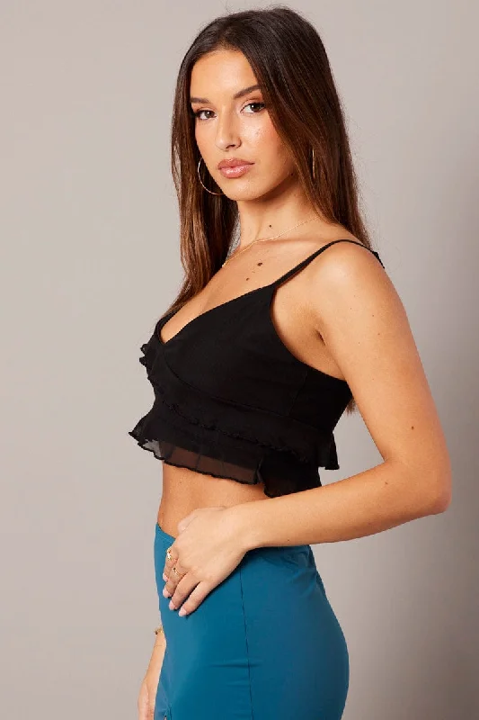 Black Ruffle Top Frilly Cami Crop Top