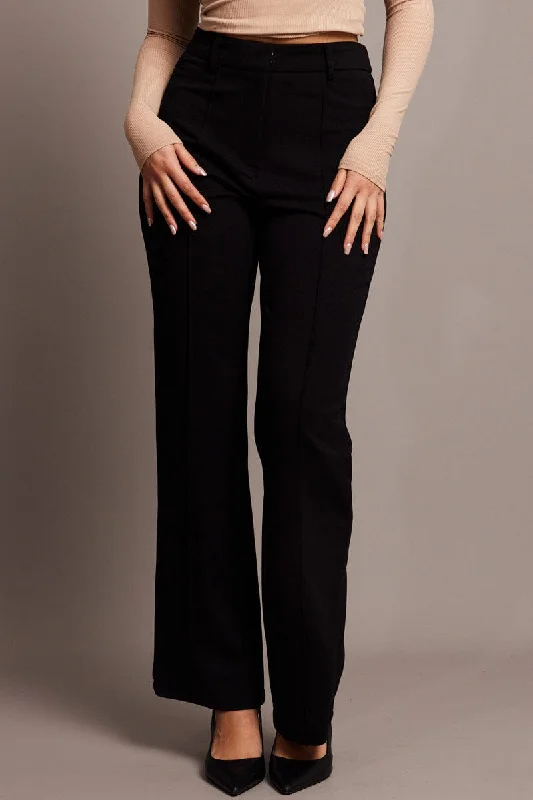 Black Straight Fit Pants High Rise Workwear