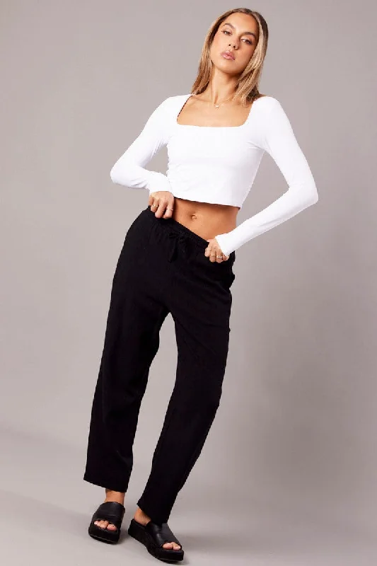 Black Tapered Pants Elasticated Waist Cropped