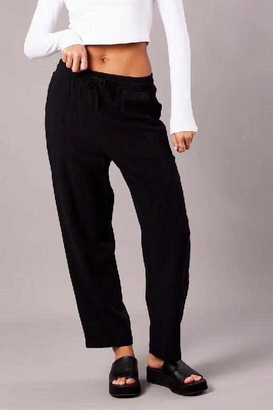 Black Tapered Pants Elasticated Waist Cropped