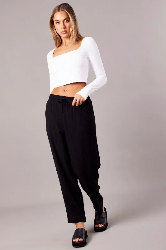 Black Tapered Pants Elasticated Waist Cropped