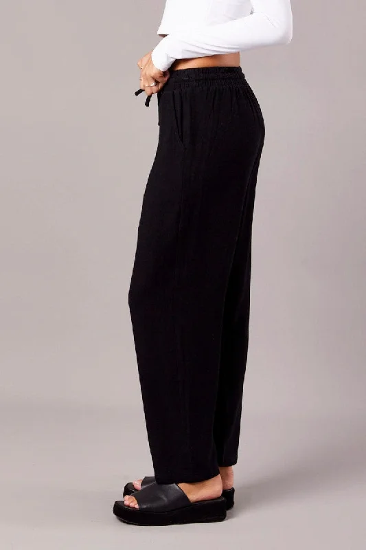 Black Tapered Pants Elasticated Waist Cropped