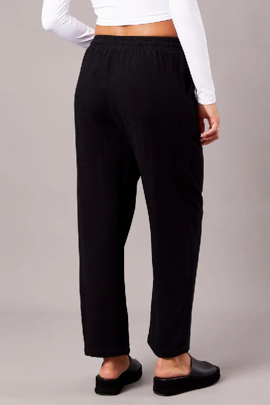 Black Tapered Pants Elasticated Waist Cropped