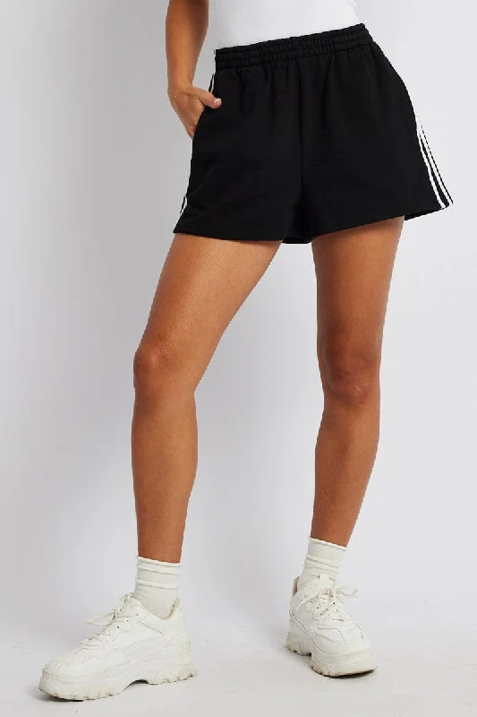 Black Track Shorts High Rise Elastic Waist